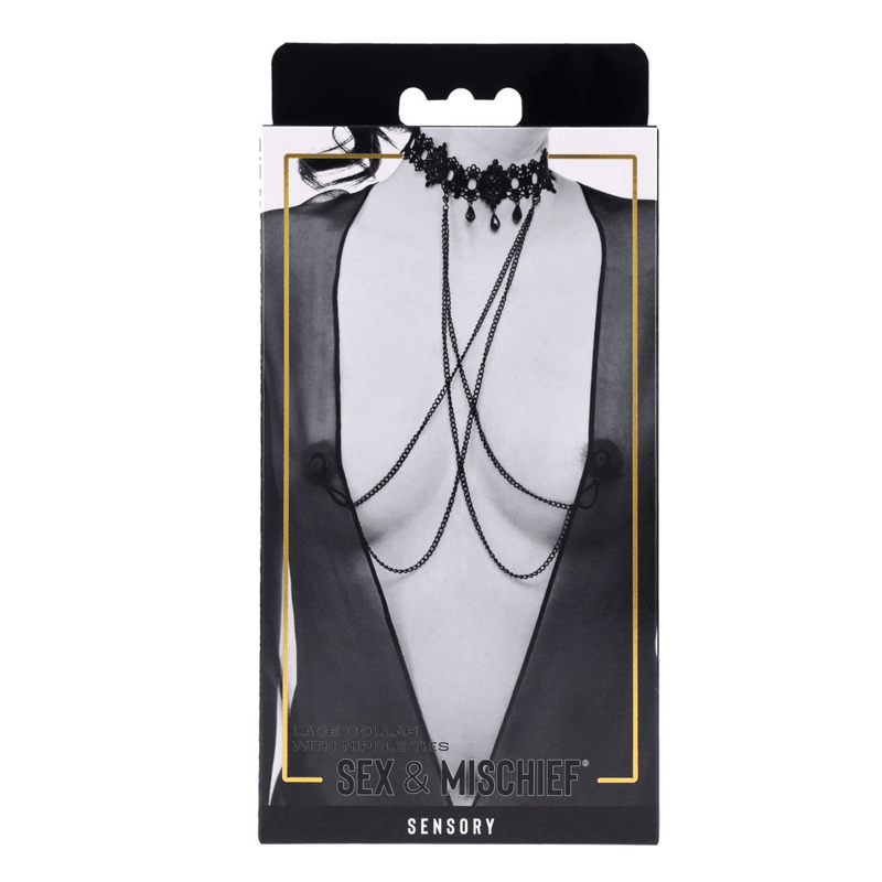 Lace Collar with Nipple Ties - Black
