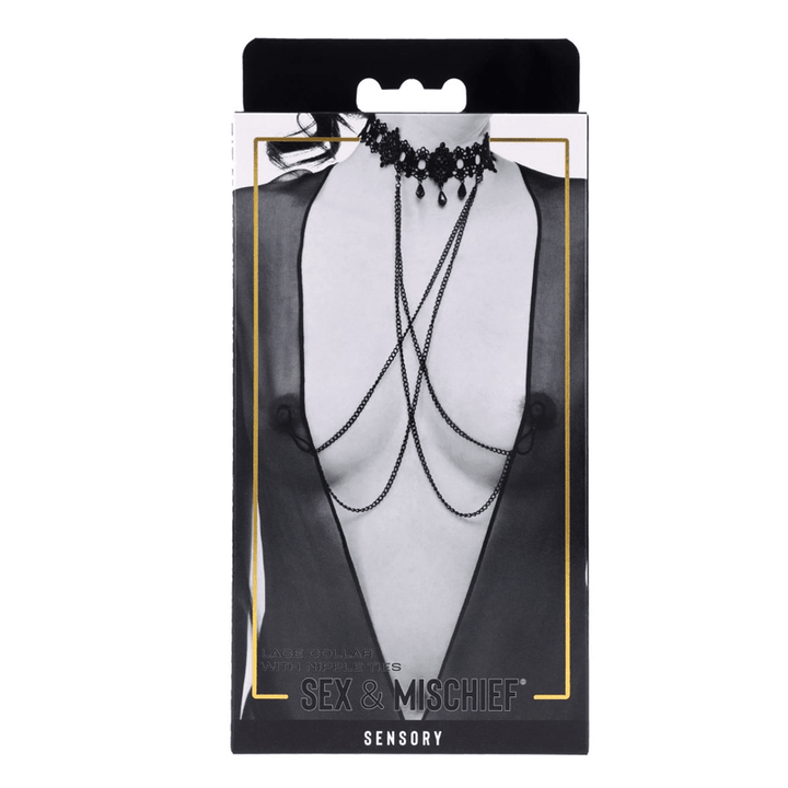 Lace Collar with Nipple Ties - Black