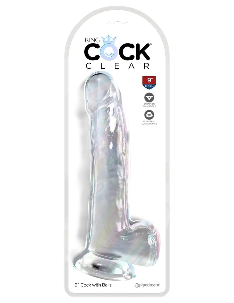 King Cock Clear 9" Cock with Balls - Clear