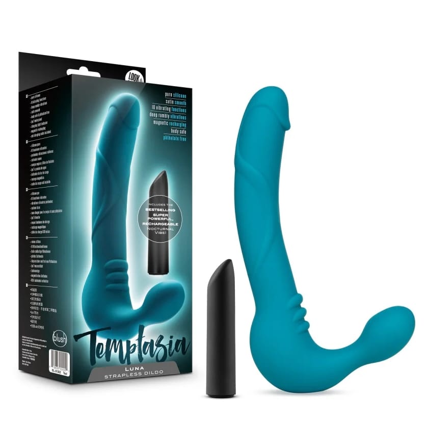 Blush - Temptasia - Luna - Strapless Silicone Dildo - Teal