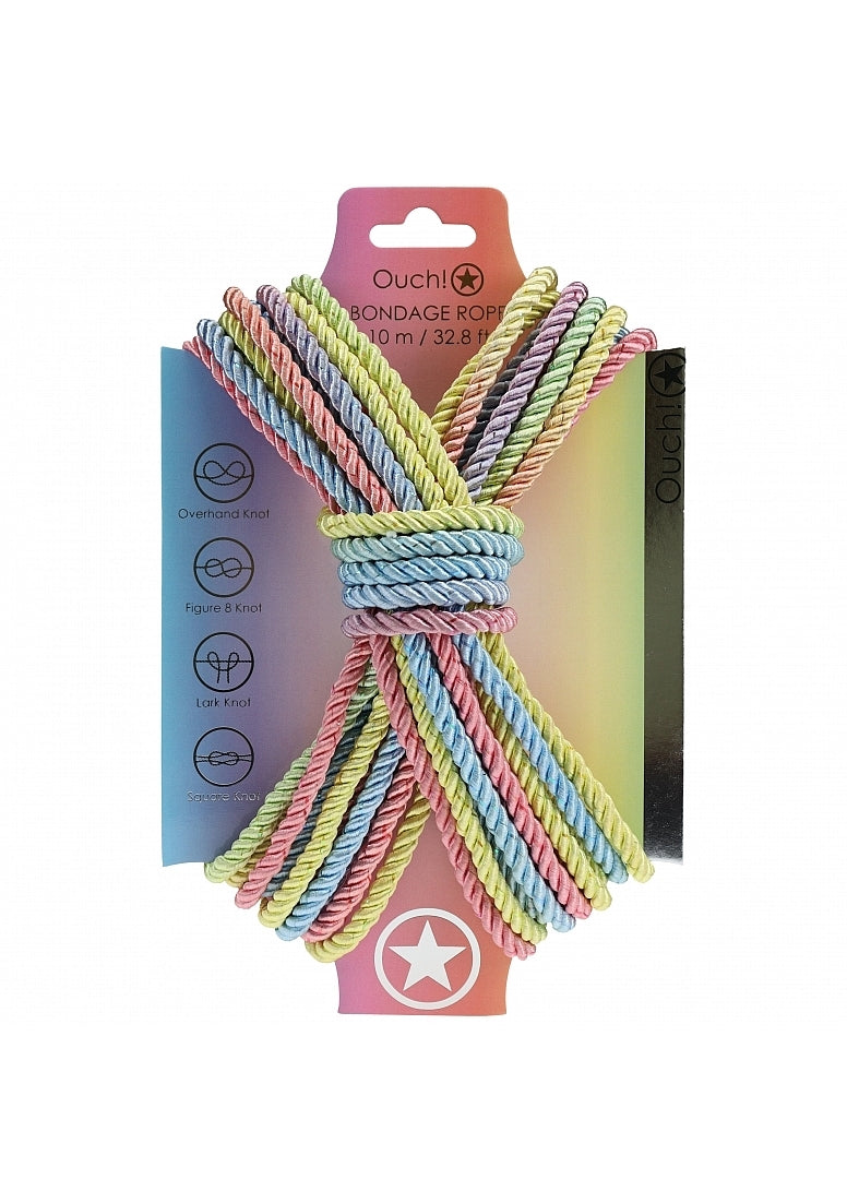 Ouch! 32.8'/10m Bondage Rope in Pastel Rainbow