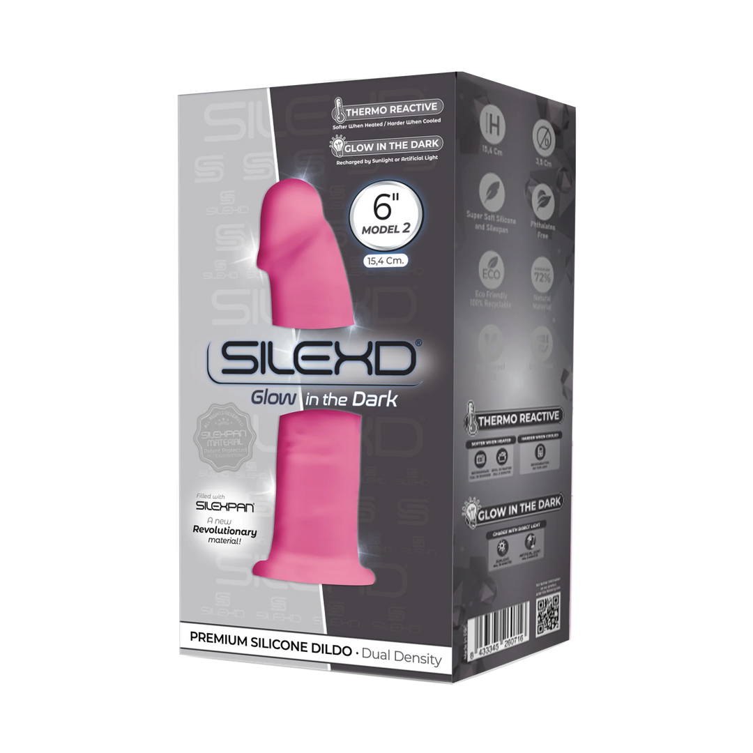 Silexd "6 inch Model 2 - Pink Glow In The Dark , Thermo Reactive Premium Silicone Memory dildo