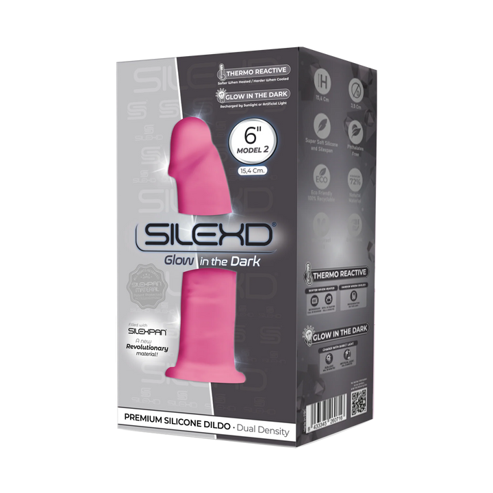 Silexd "6 inch Model 2 - Pink Glow In The Dark , Thermo Reactive Premium Silicone Memory dildo