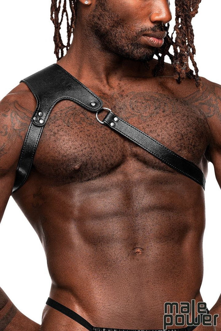Male Power Asymmetrical PU Leather Chest Harness