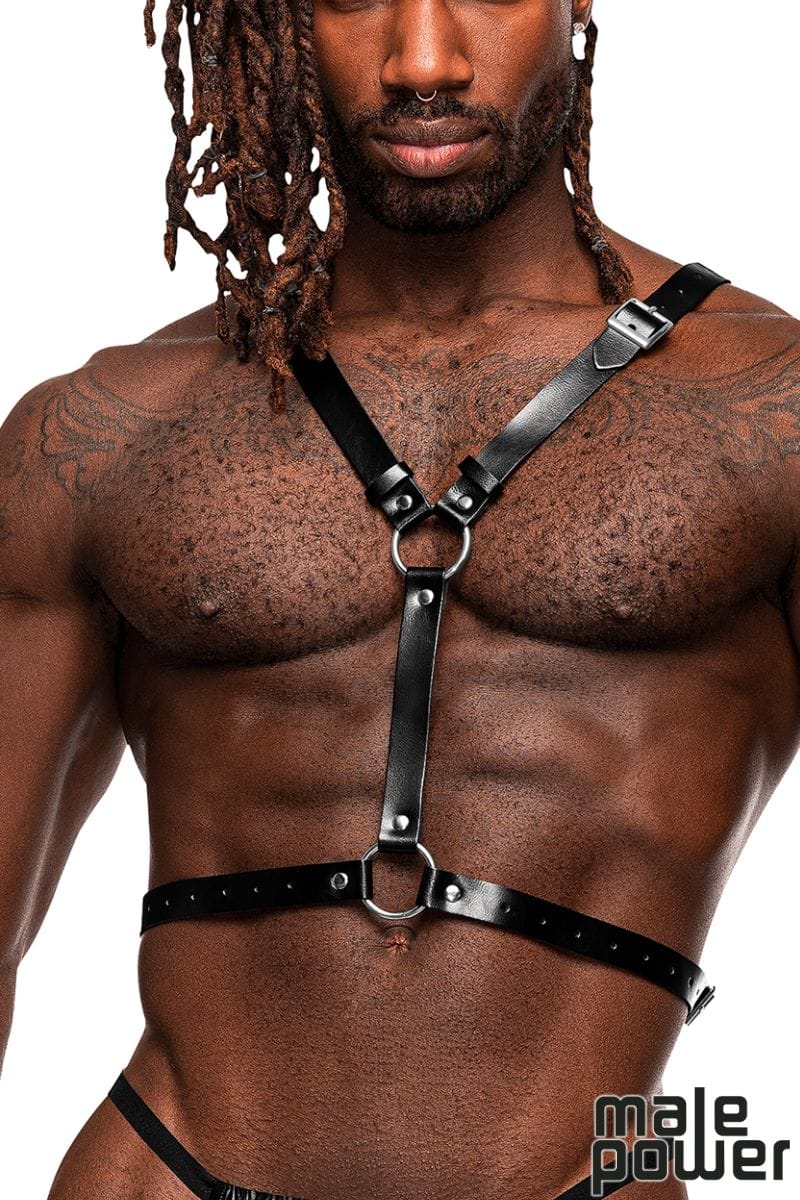 Male Power Winged PU Leather Chest Harness