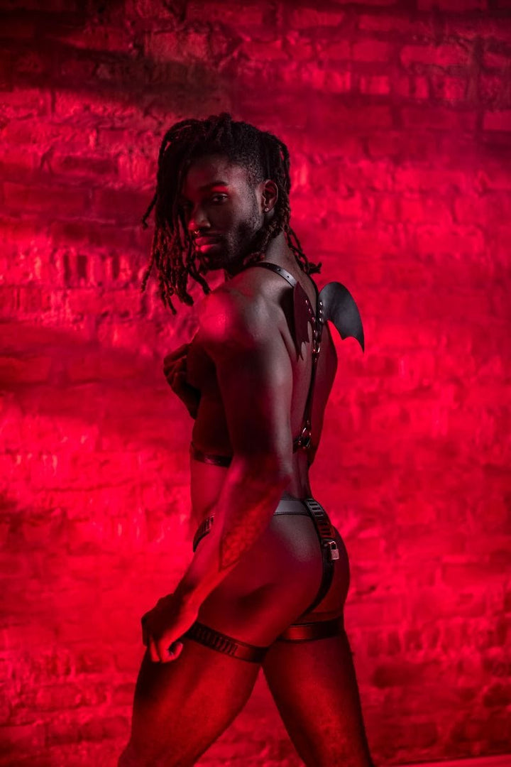 Male Power Winged PU Leather Chest Harness