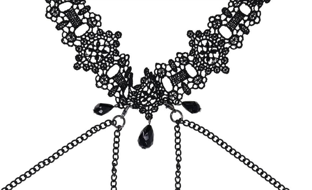 Lace Collar with Nipple Ties - Black