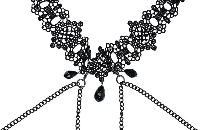 Lace Collar with Nipple Ties - Black