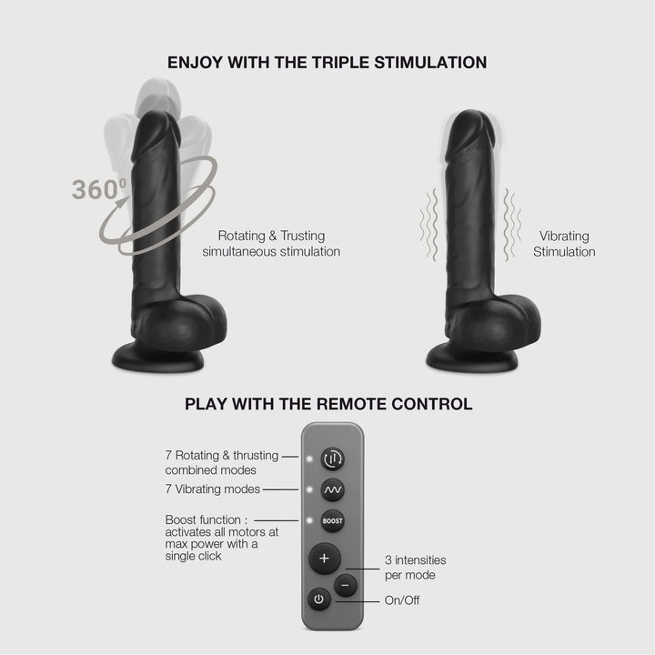 ROTATING & VIBRATING REALISTIC DILDO - L - BLACK