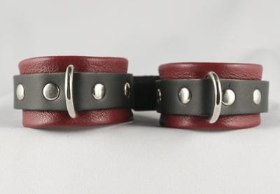 Cherry Leather Handcuffs in Dark Red