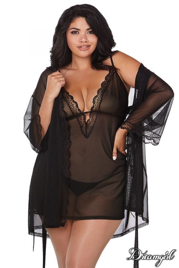 Dreamgirl - Sheer Robe Set - Black