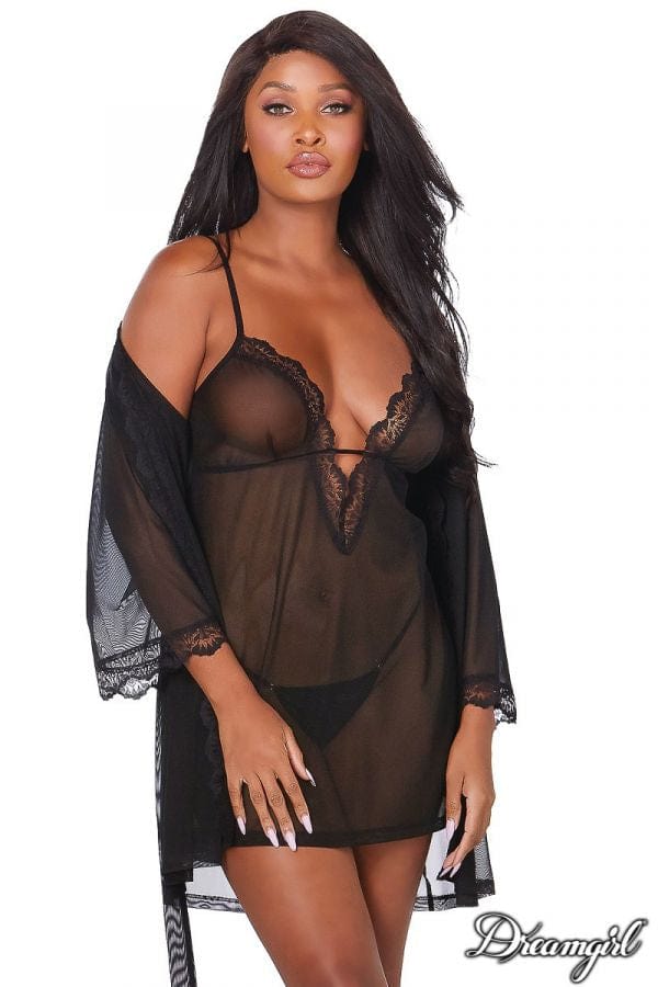 Dreamgirl - Sheer Robe Set - Black