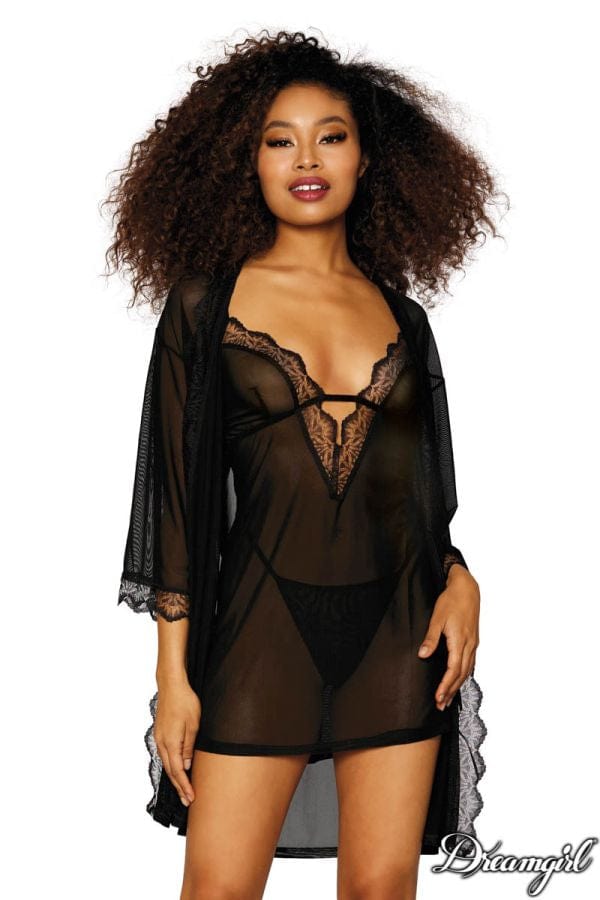 Dreamgirl - Sheer Robe Set - Black