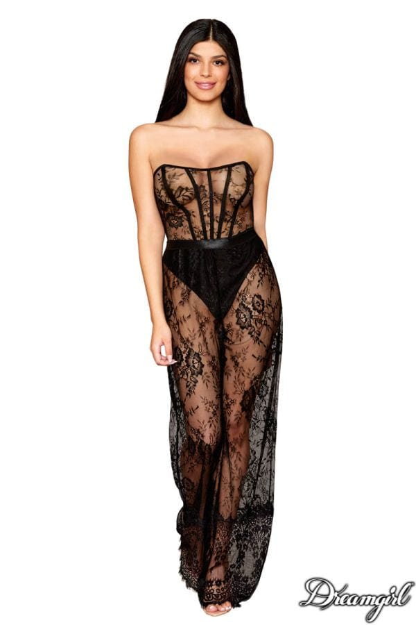 Dreamgirl - Lace Jumpsuit & Panty 2PC Set - Black