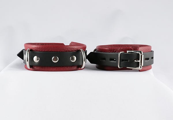 Aslan Cherry Leather Ankle Cuffs in Dark Red