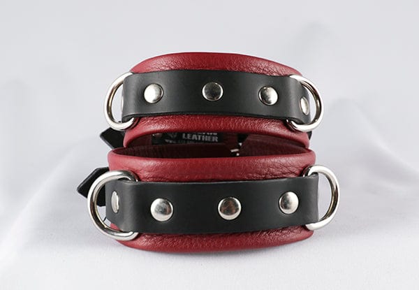 Aslan Cherry Leather Ankle Cuffs in Dark Red