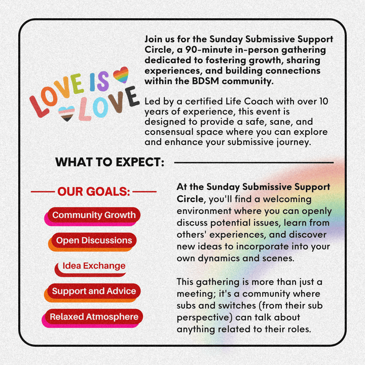 Sunday Submissive Support Circle: Empowering Submissives, Bottoms, and Switches | August 2nd
