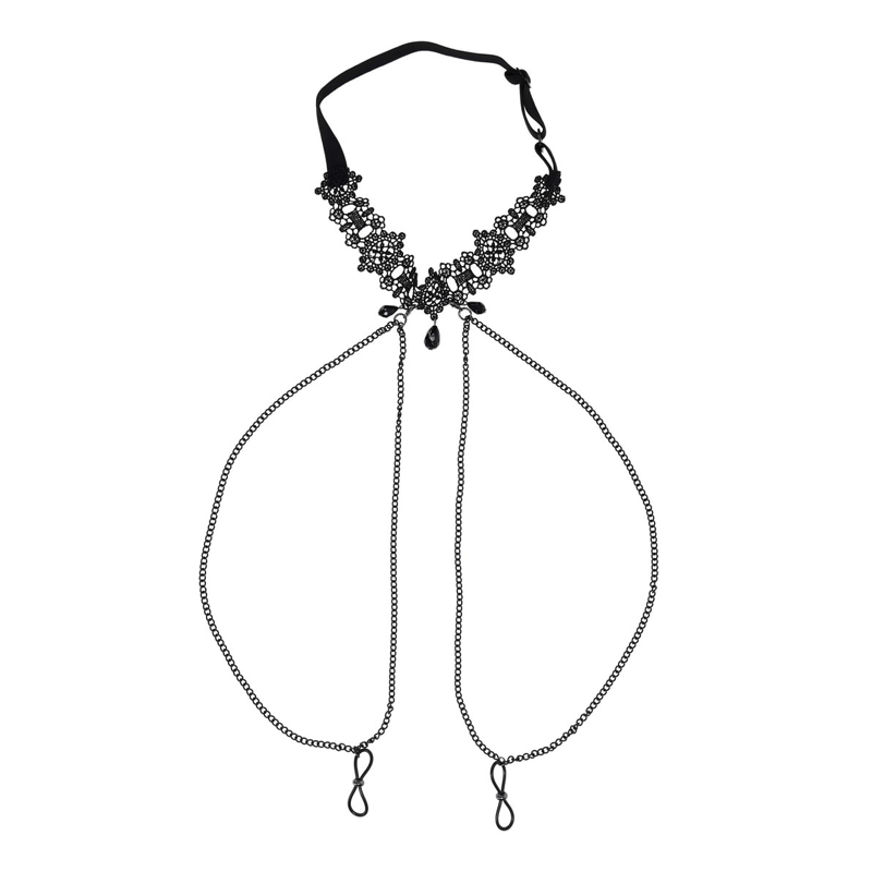 Lace Collar with Nipple Ties - Black