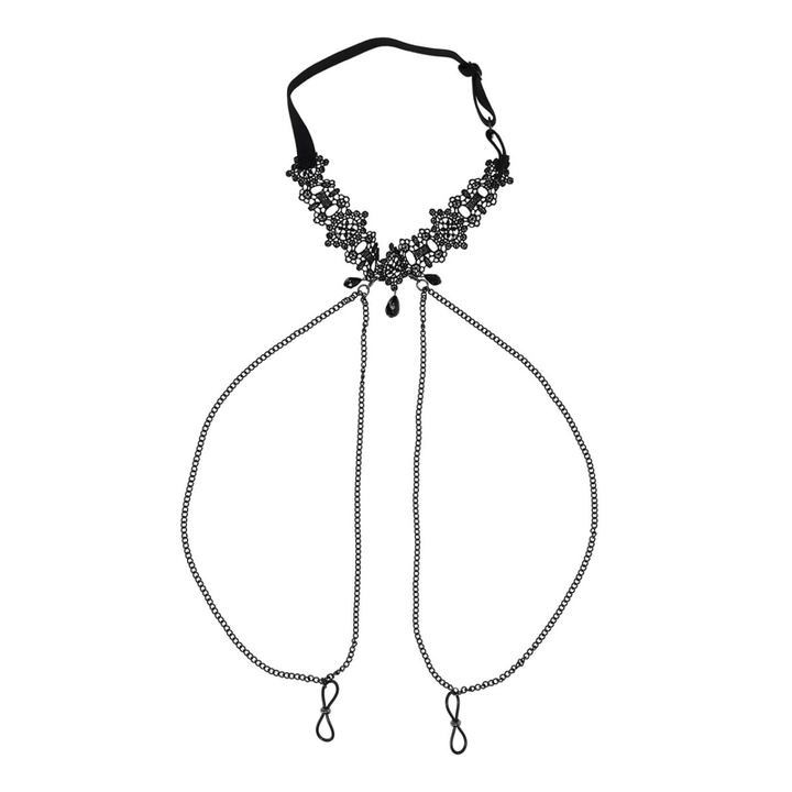 Lace Collar with Nipple Ties - Black