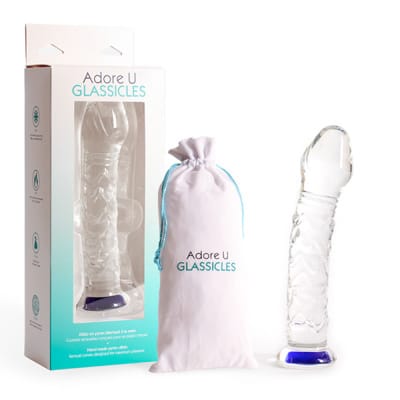 Adore U Glassicles - Curved Ribbed Glass Dildo - FIVE