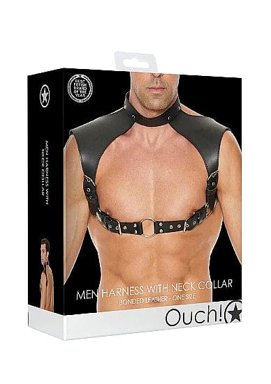 Shots Men Harness with Neck Collar - One Size - Black-OUCH