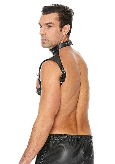 Shots Men Harness with Neck Collar - One Size - Black-OUCH