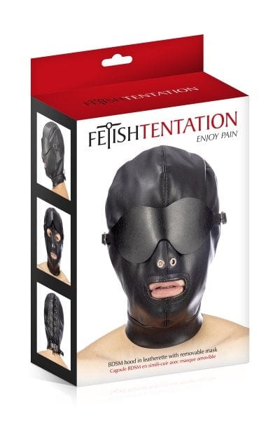Cagoule FT BDSM en similicuir avec masque amovible 