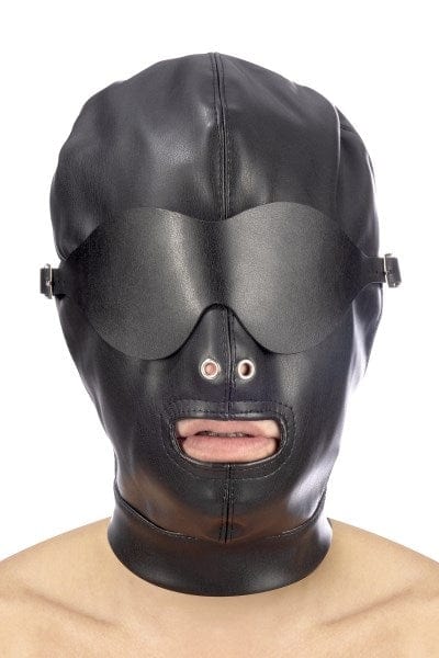 Cagoule FT BDSM en similicuir avec masque amovible 