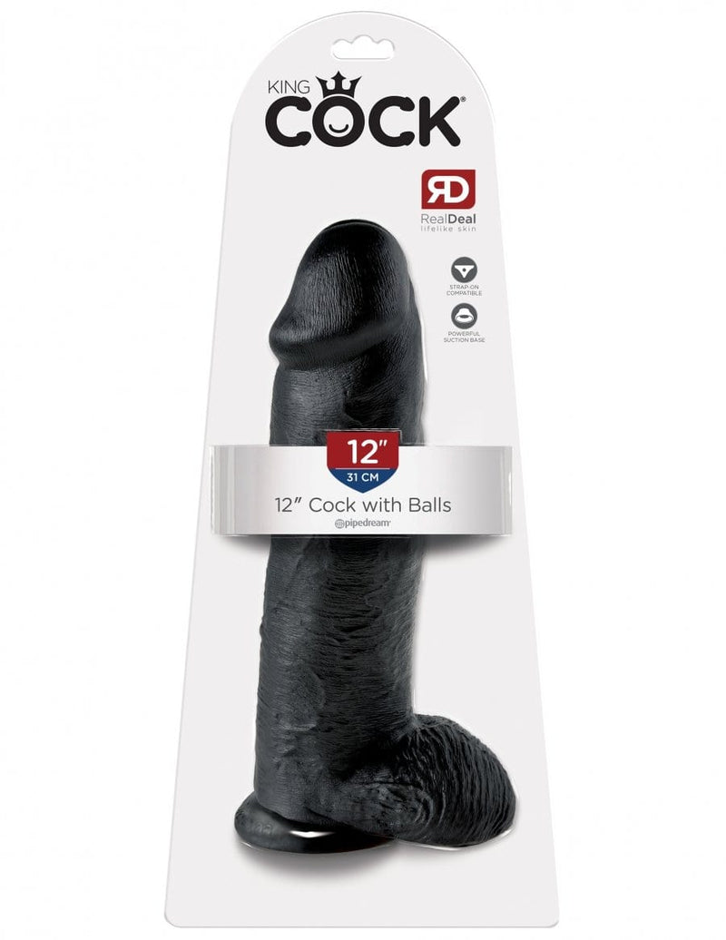King Cock 12" avec boules en noir et blanc