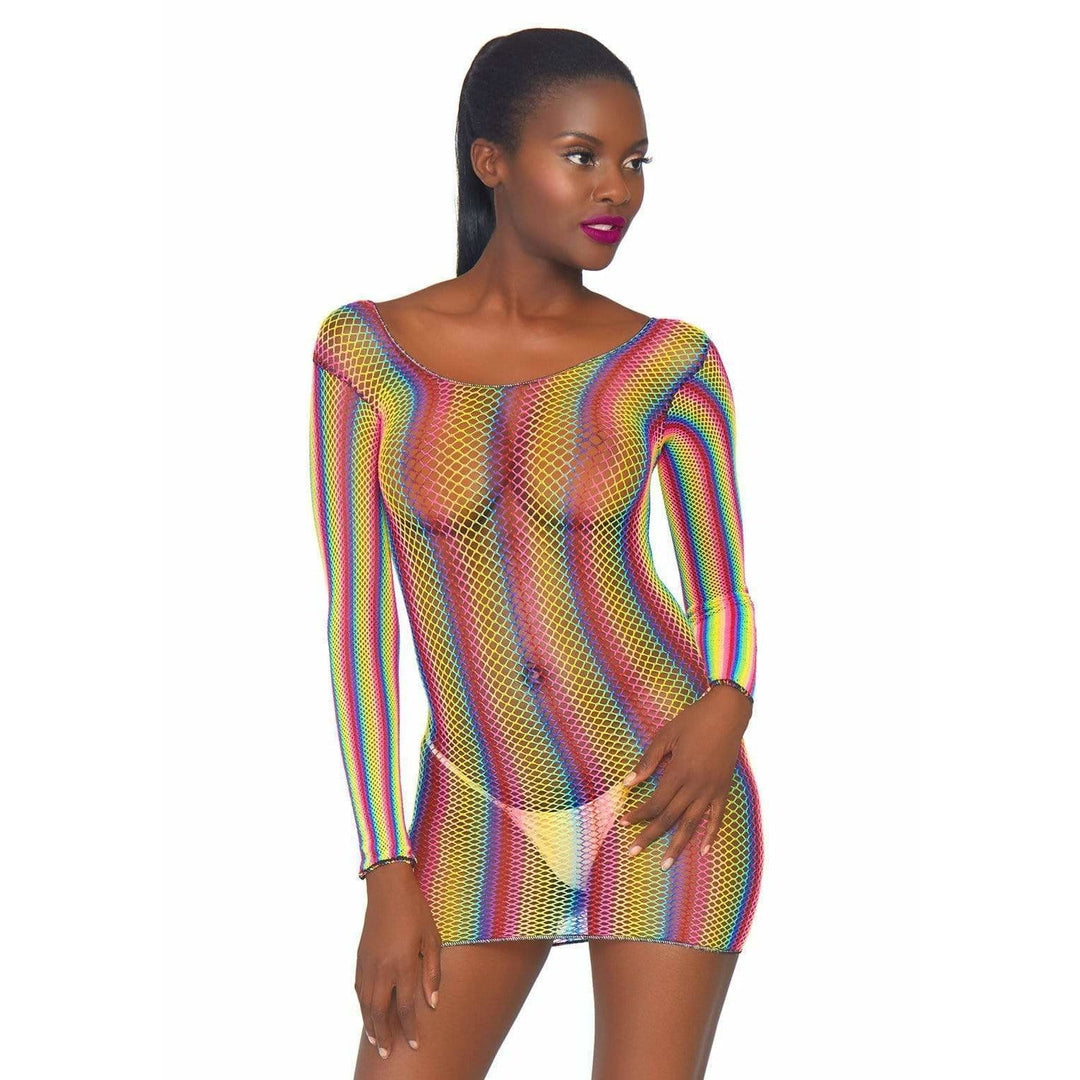 Rainbow Fishnet Mini Dress - Wicked Wanda's Inc.