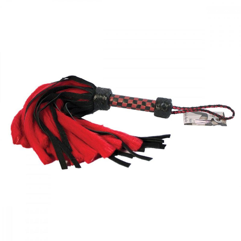 Ruff-Lust In Leather Suede and Fluff MINI Flogger - 18" - Red/Black