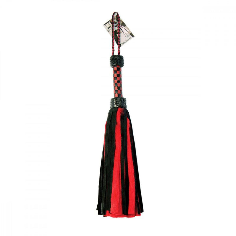 Ruff-Lust In Leather Suede and Fluff MINI Flogger - 18" - Red/Black