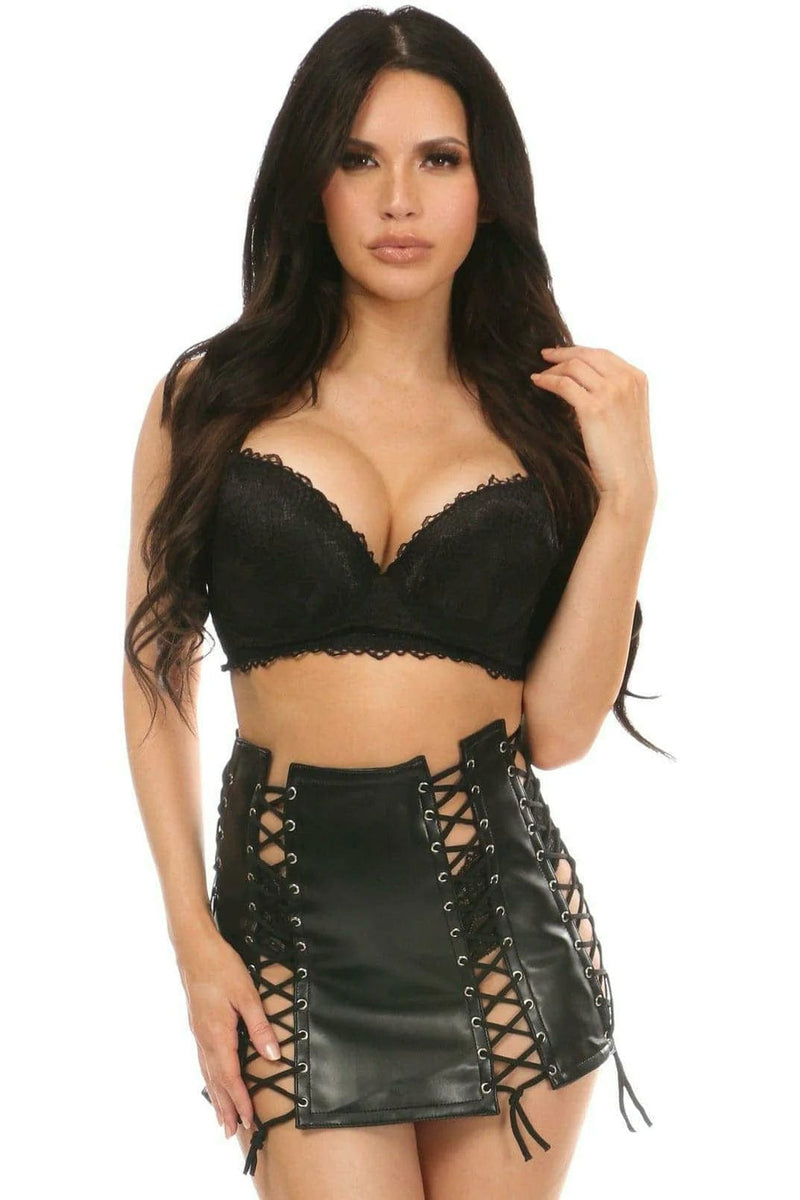Black Faux Leather Lace-Up Skirt
