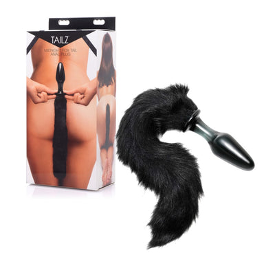 XR Brands Tailz - Plug anal en verre avec queue de renard - Noir