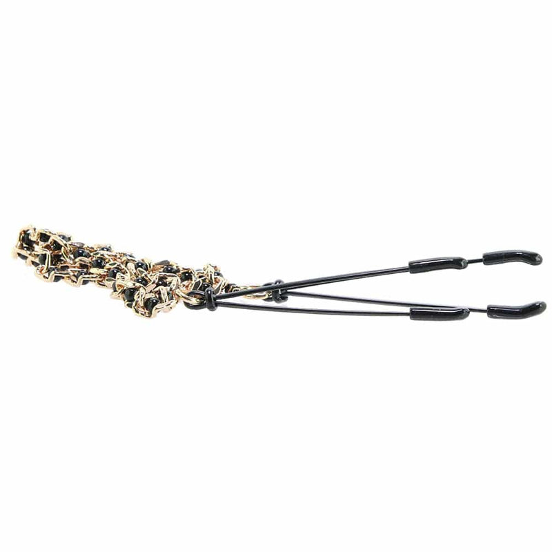 Spartacus Black Tweezer Nipple Clamps with Beaded Chain