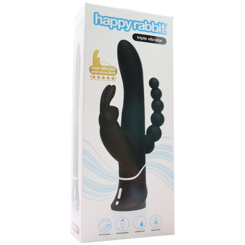 Vibromasseur triple courbe LoveHoney Happy Rabbit en noir