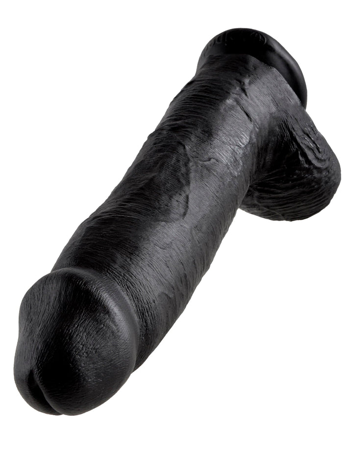 King Cock 12" avec boules en noir et blanc