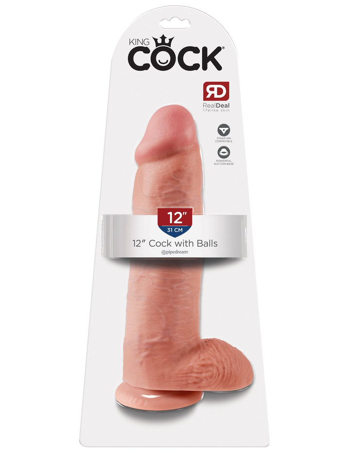 King Cock 12" avec boules en noir et blanc