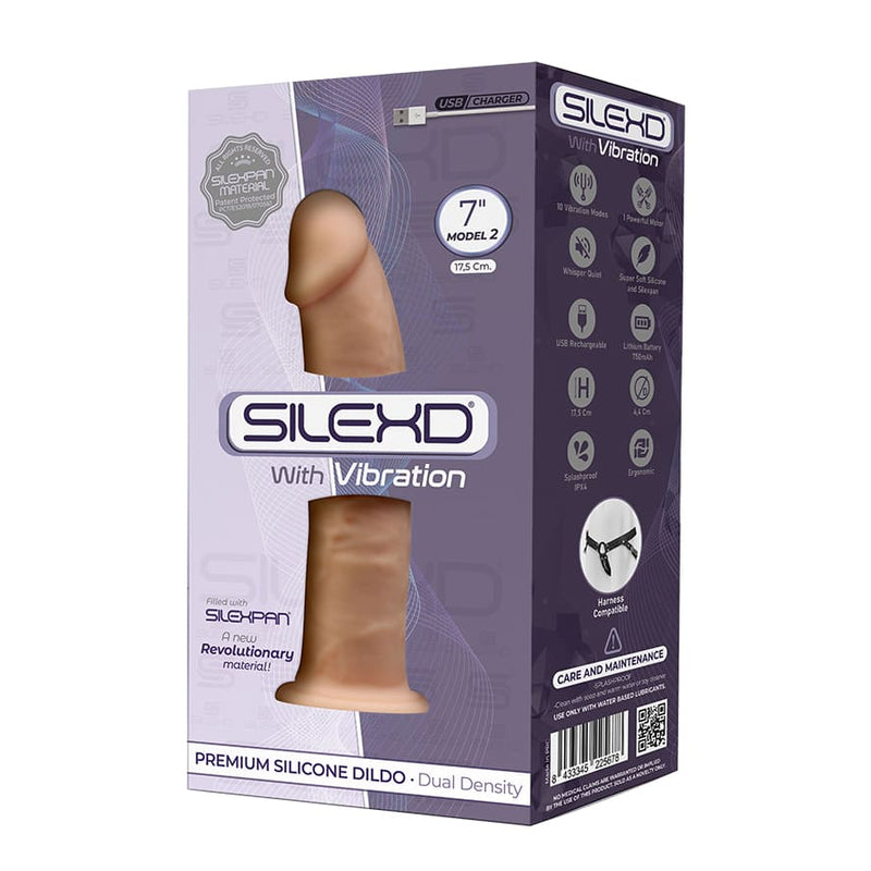 Silexd 7" Model 2 With Vibration - Flesh , Thermo Reactive Premium Silicone Memory Dildo
