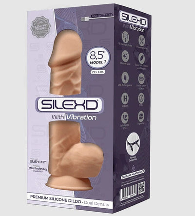 Silexd 8.5 Model 1 With Vibration - Flesh , Thermo Reactive Premium Silicone Memory Dildo