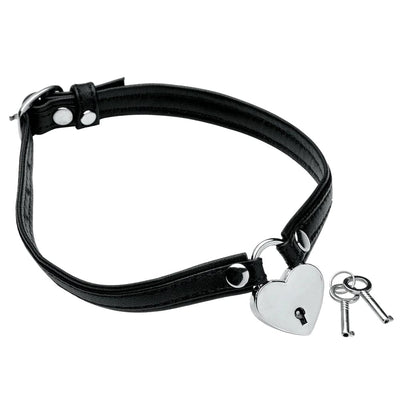 XR Brands Master Series Heart Lock and Key Tour de cou en cuir noir