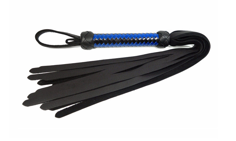 6Whips Classic Flogger - Black Leather (Black/ Dark Blue Pinstripe)