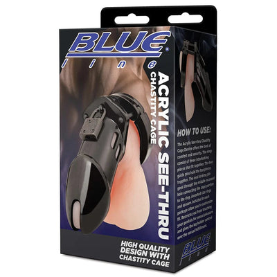 Electric Eel Blue Line Acrylic See-Thru Chastity Cage in Black