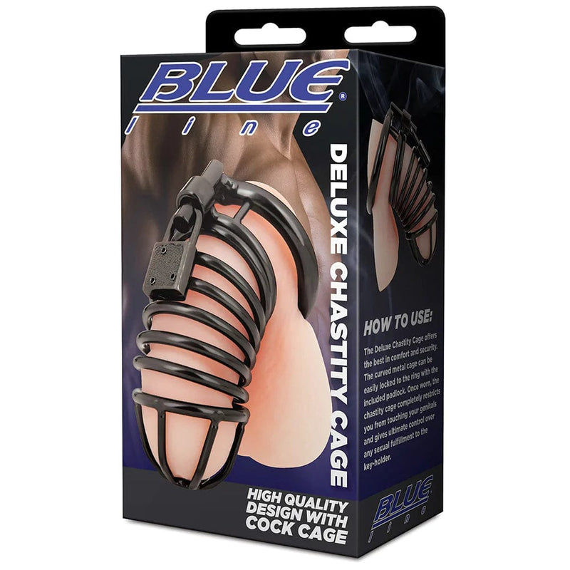 Electric Eel Blue Line Deluxe Steel Chastity Cage in Black