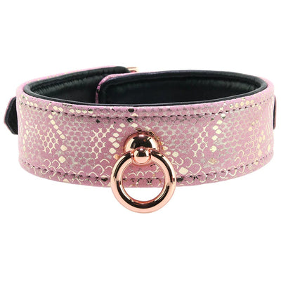 Spartacus Lockable Leather Collar and Leash in Pink Snake Print