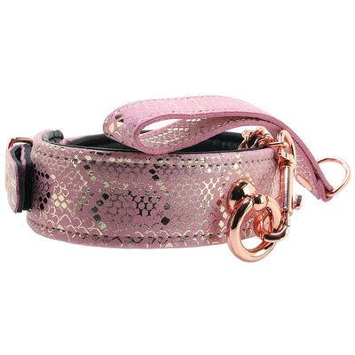 Spartacus Lockable Leather Collar and Leash in Pink Snake Print